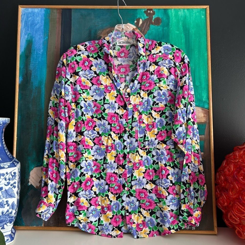 19th AVE Vintage Floral Button-Up Blouse - Pink & Purple